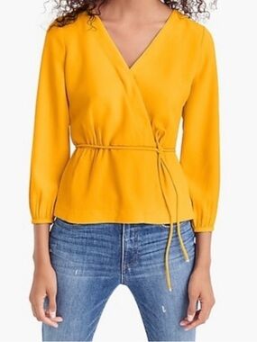 J. Crew Mustard Yellow Wrap Tie Blouse